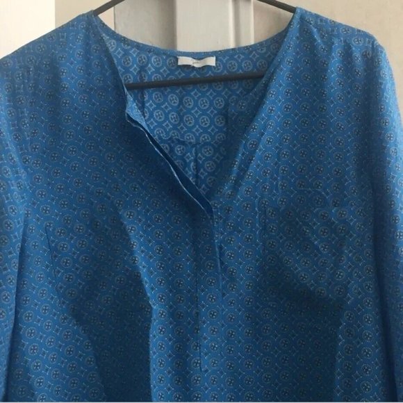 JOIE Silk Blue Blouse Tunic Turquoise Geometric Long Sleeves Top shirt Sz Small - Picture 2 of 7